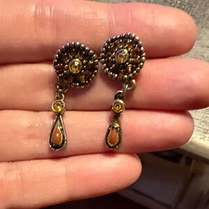 Elegant Vintage Gold and Brown Dangle Earrings